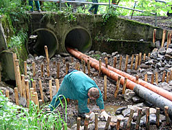 Wasserhaltung und der fachgerechte Aufbau einer Sohlgleite in Handarbeit
